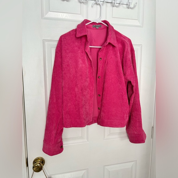 NWOT Wishlist Apparel hot pink (hibiscus) cropped corduroy button up size small - Picture 15 of 16